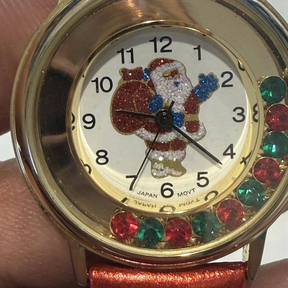 Vintage JOSA Joseph & Joseph Santa Christmas Watch Floating Crystals Japan Movt